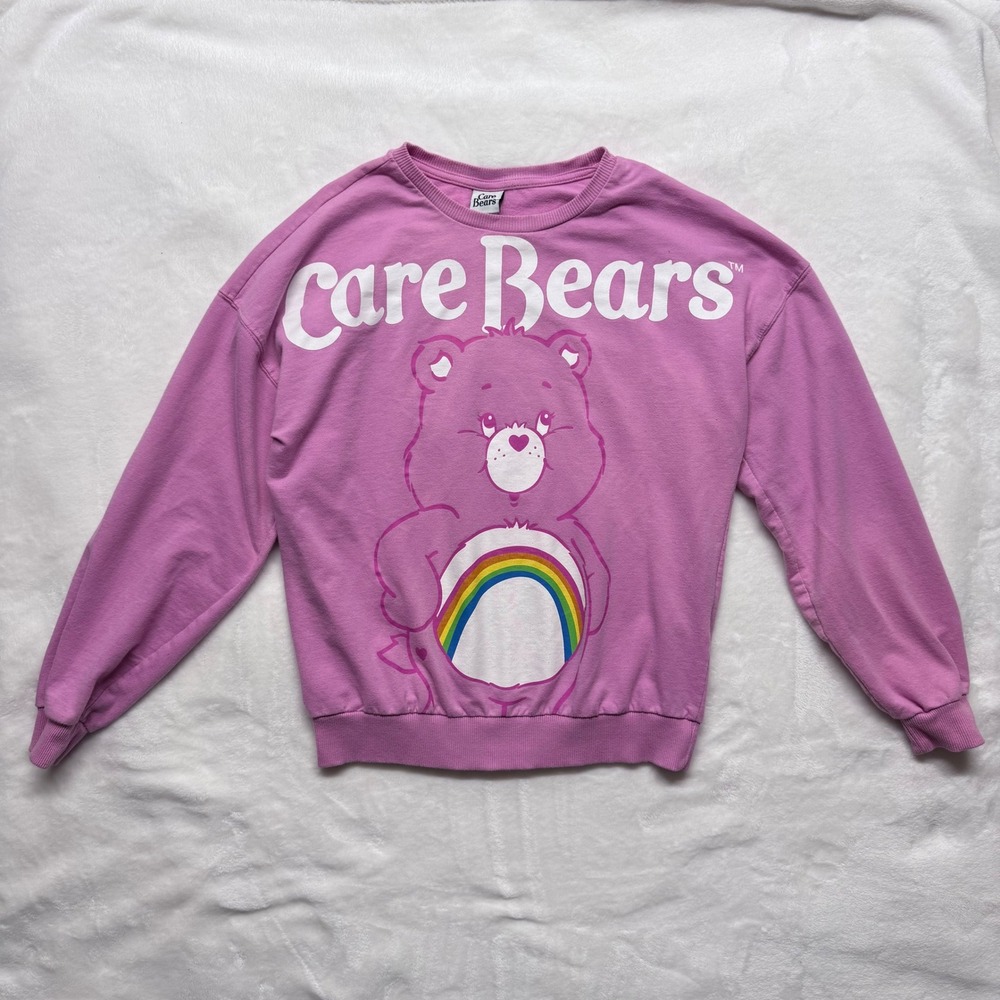 Care Bears Pink Crewneck Sweatshirt Rainbow Belly Bear Graphic Top Size L‎